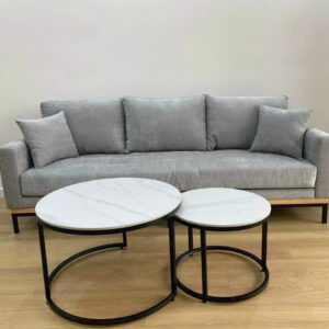 Bàn Trà Đôi Tròn Mặt Vân Đá Trắng Chân Sắt Đen