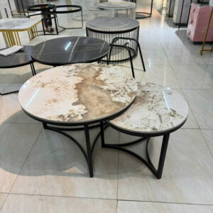 Bàn Trà Đôi Tròn Mặt Đá Vân Mây